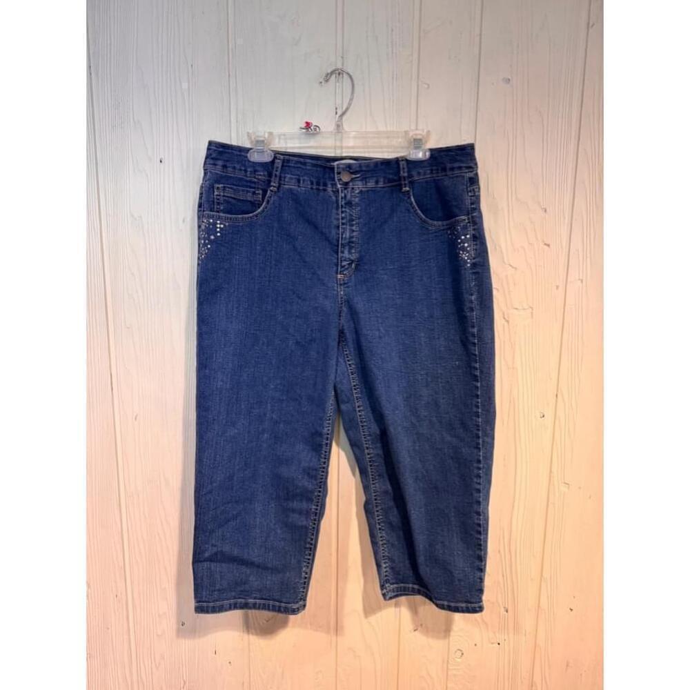 Laura Ashley Blue Denim Capri Jeans Silver Studs 18W